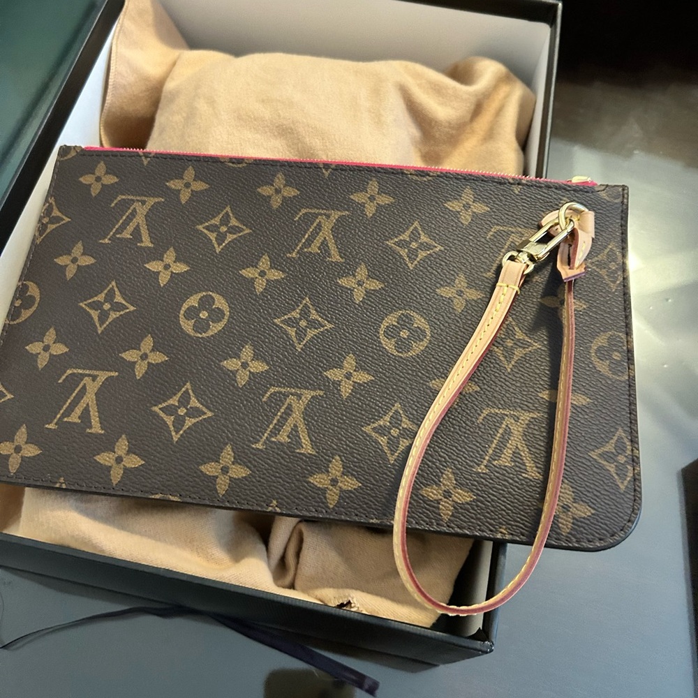 Louis Vuitton Monogram Canvas Wristlet with Pink Trim